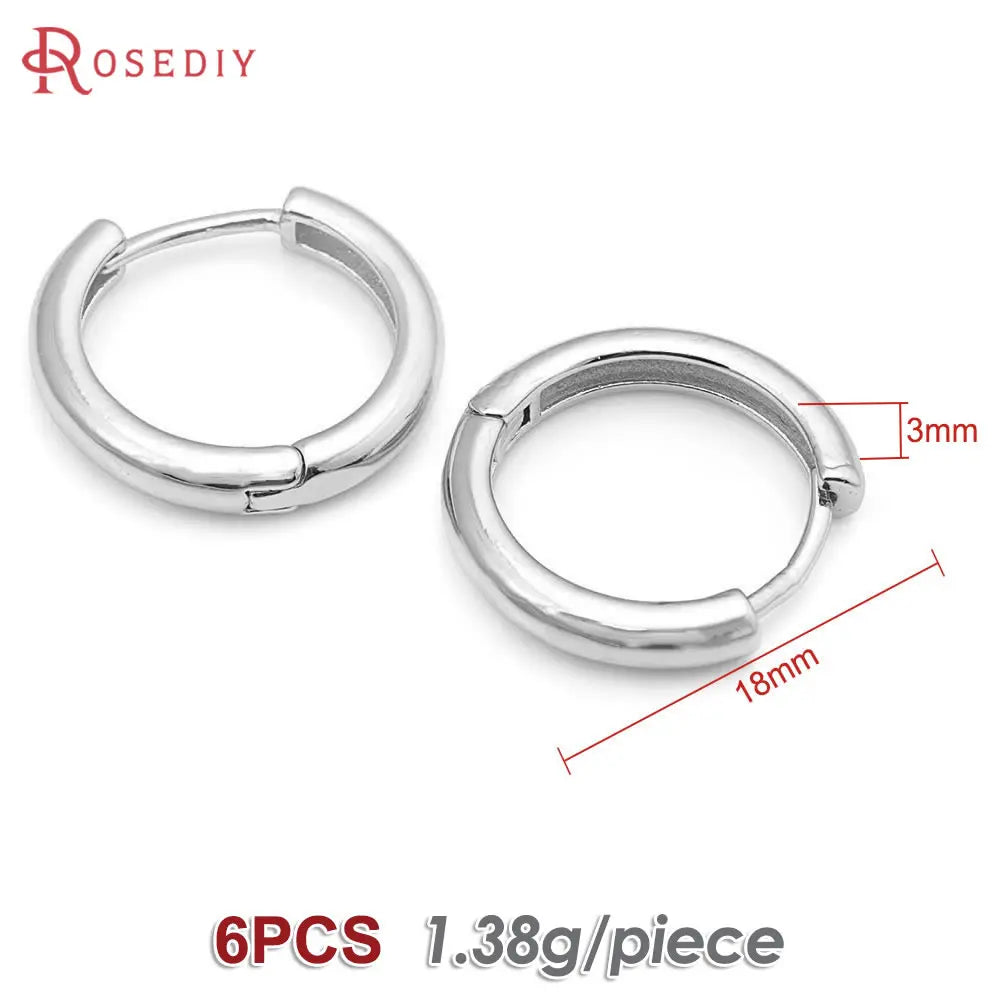6PCS 14MM 16MM 18MM 23MM 25MM 30MM 18K Gold Color Brass Round Circle Loop Earrings Hoops Jewelry Making Supplies Accessories