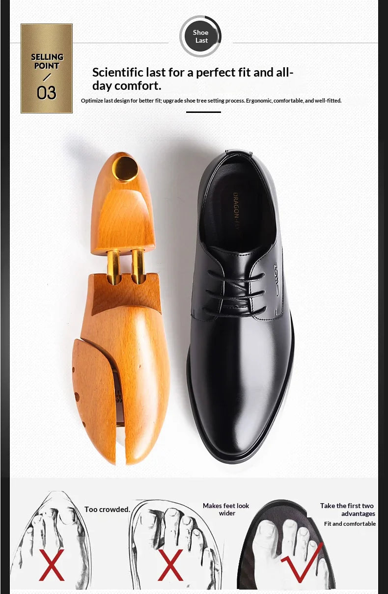 Men Height Increasing Shoes 6cm Inner Lift Black Formal Dress Shoes Lace Up Business Casual Elevator Shoes for Wedding Banquet