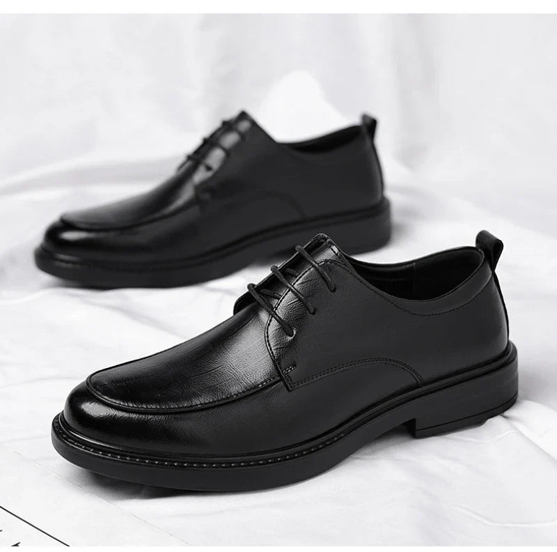 Leather Shoes Men's Four Seasons Business Formal British Casual Commuting Style Black Heightening Wedding Groom's Shoes New