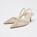 Mesh Woven Heeled Sandals Women Sexy Pointed Toe Back Strap Thin High Heels Comfortable Elegant Designer Shoes for Women Pumps