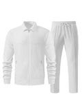 Men's Casual Solid Color Zipper Jacket and Pants Suit - Breathable Polyester Fiber for Spring/Autumn