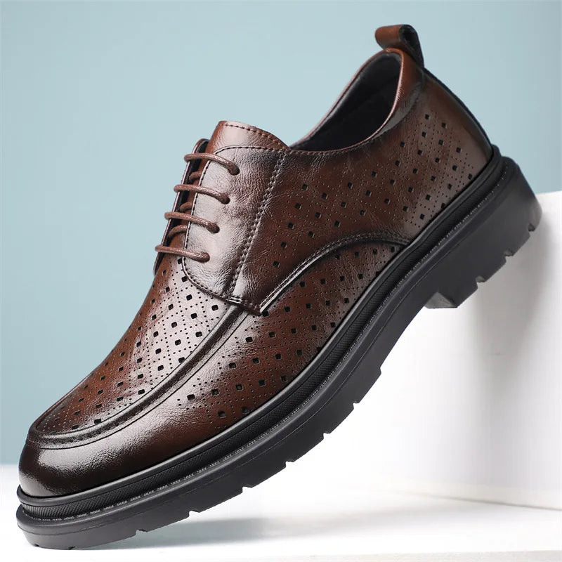 British Style Business Derby Shoes for Men Spring Summer Breathable Dress Shoes Male Fashion Casual Leather Wedding Shoe Man
