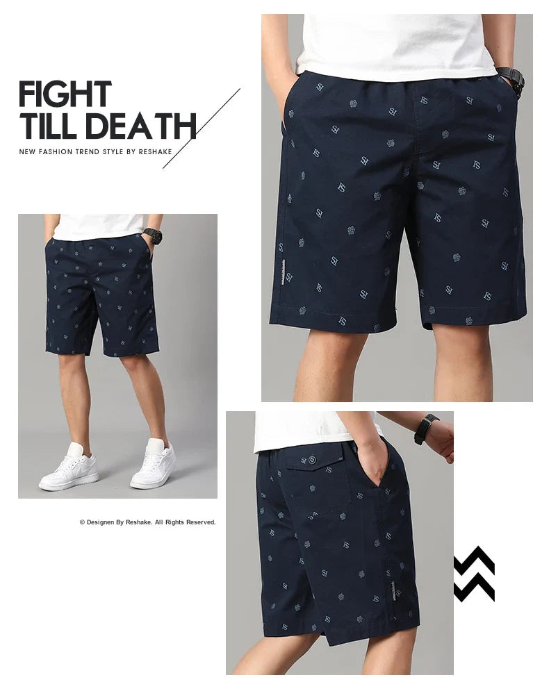 Men's Cotton Print Shorts Streetwear Casual Cotton Workwear Summer Breathable Fitness Knee Shorts Sports Shorts Sweatwear 6XL