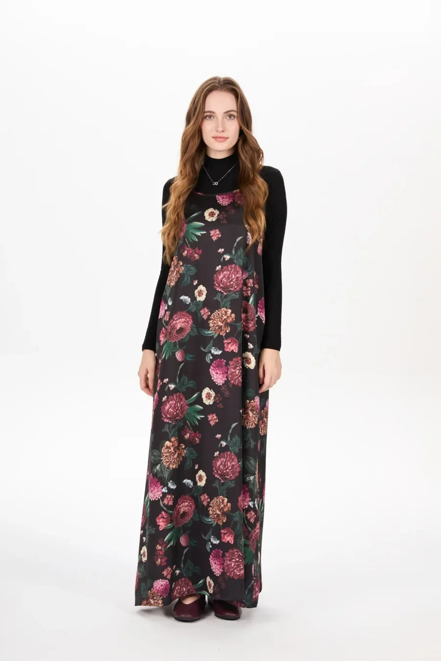 AW25 woman clothing mockneck + elegance slip satin dress matching look adjustable maxi floor length lady wear