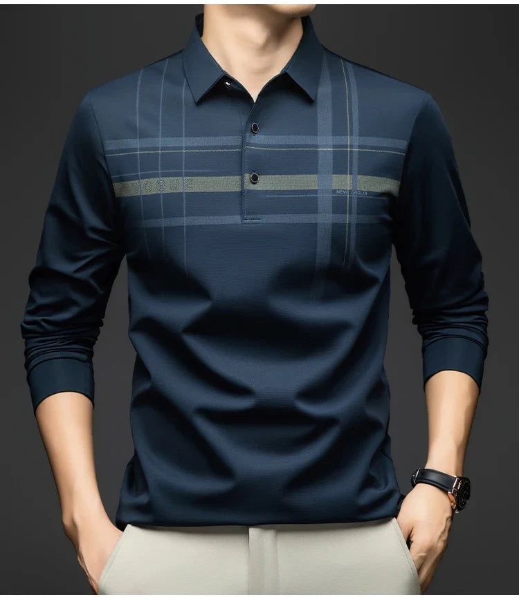 Polo T Shirt for Man 2026 Formal Business Slim Long Sleeve Tshirt Men Casual Loose Stripe Shirt for Man Designer Clothes