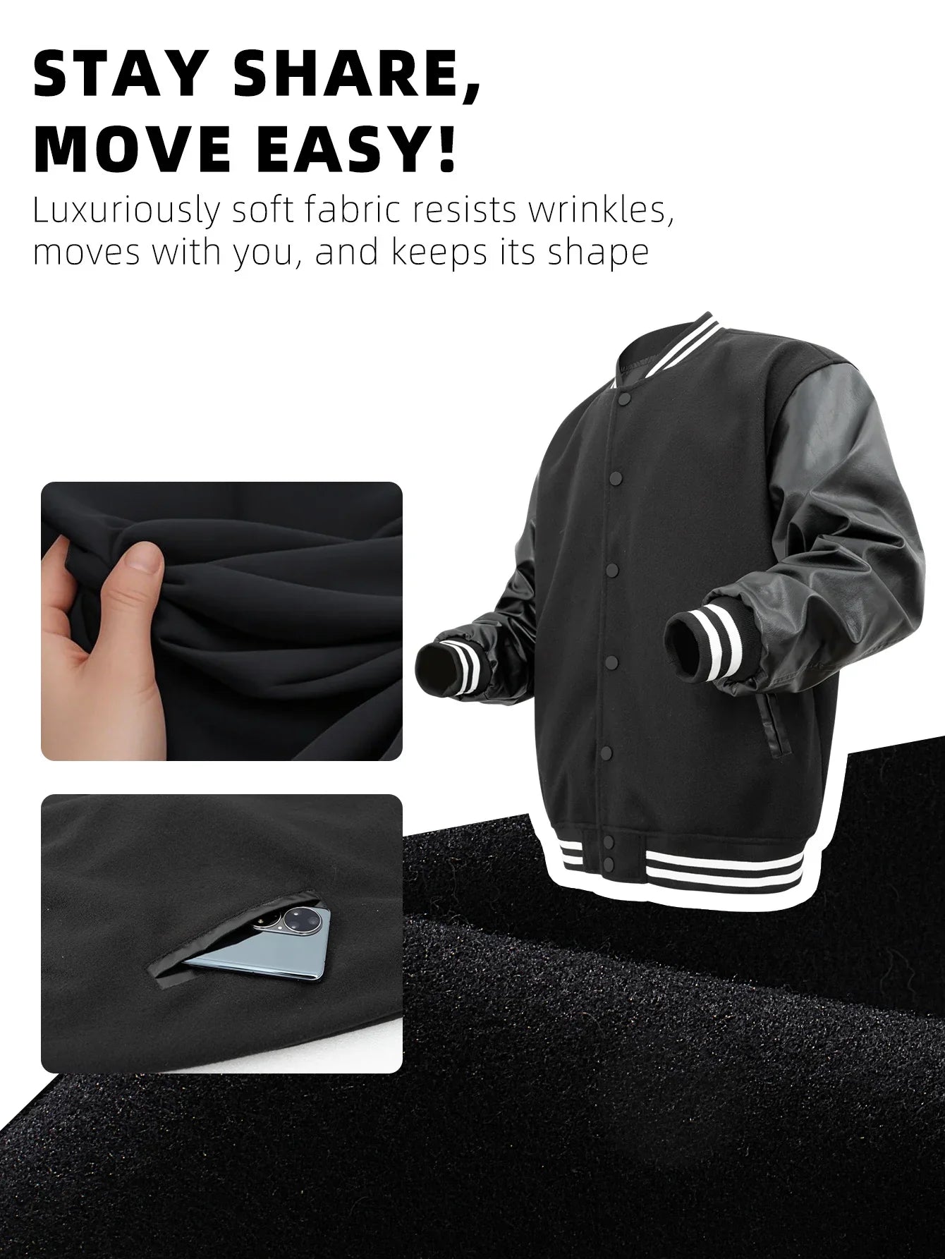 Men's Classic Varsity Jacket with Faux Leather Sleeves Letterman Style Baseball Coat Color-Block Lightweight Men's