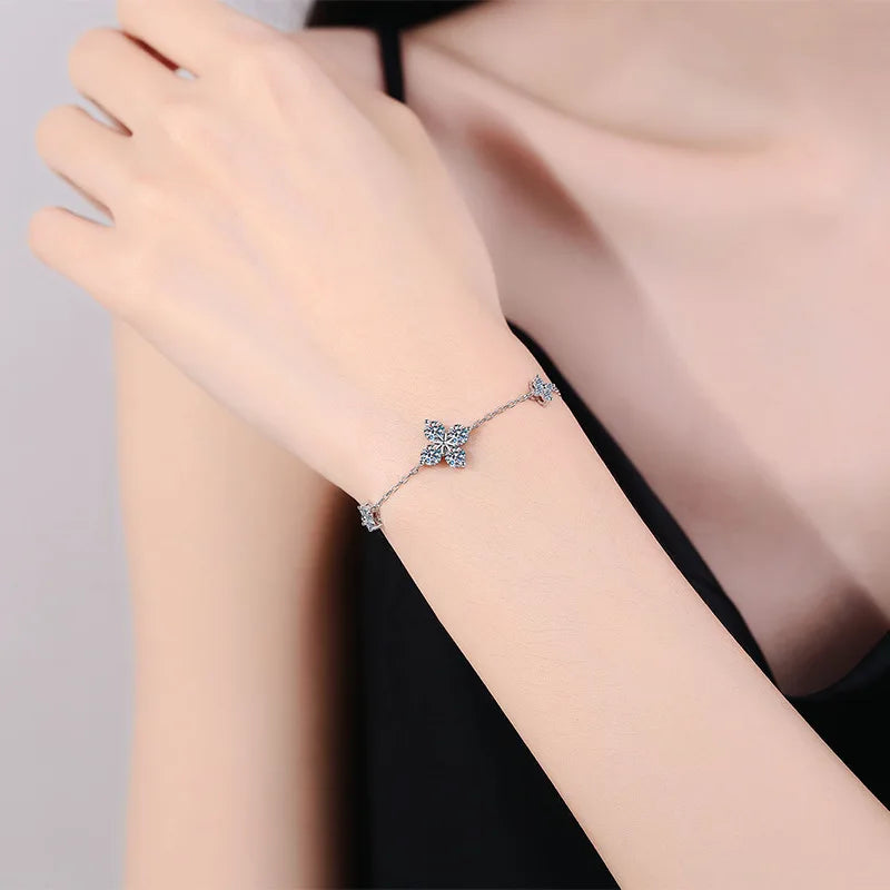 4-Leaf Clover GRA Certified 0.9cttw D Color Moissanite Diamond Bracelet for Woman 925 Silver Link Bracelets Fine Jewelry