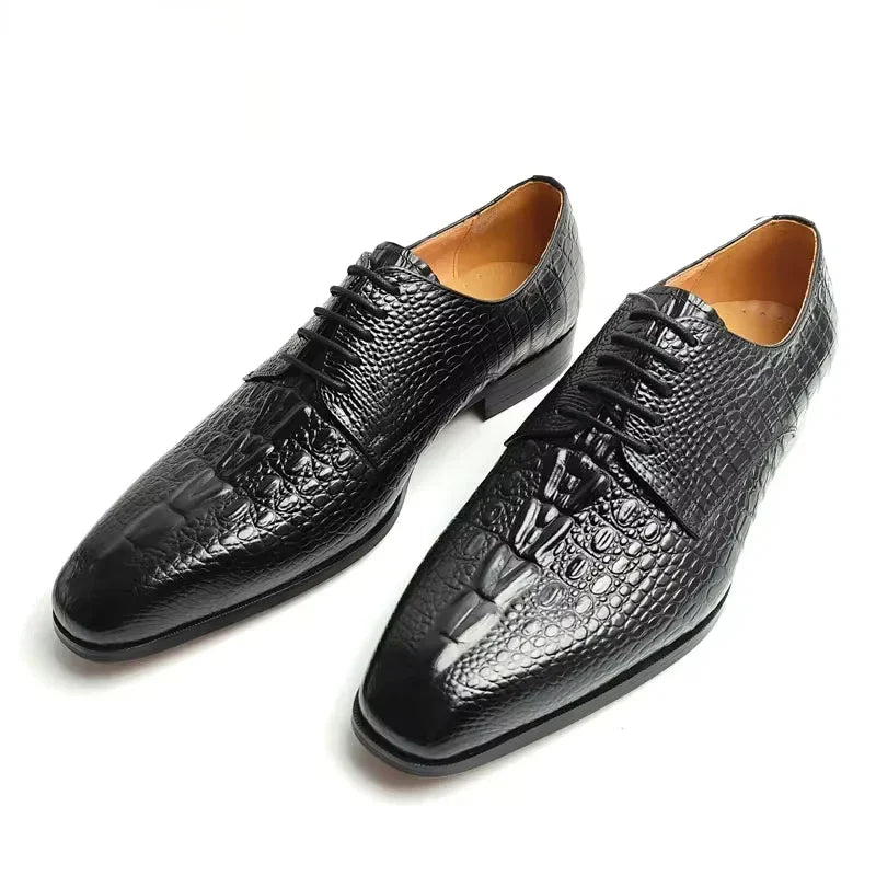 Fashion Elegant Black Oxfords Leather Shoe Dress Derby Shoe for Men Handcraft Official Male Wear Crocodile Pattern Leather Shoe
