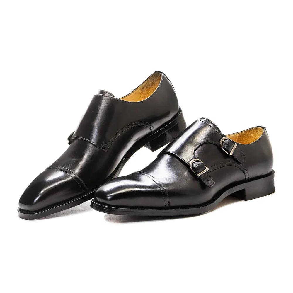 Luxury Genuine Leather Double Buckle Monk Strap Formal Shoes for Men Classic Cap Toe Business Office Wedding Dress Shoes