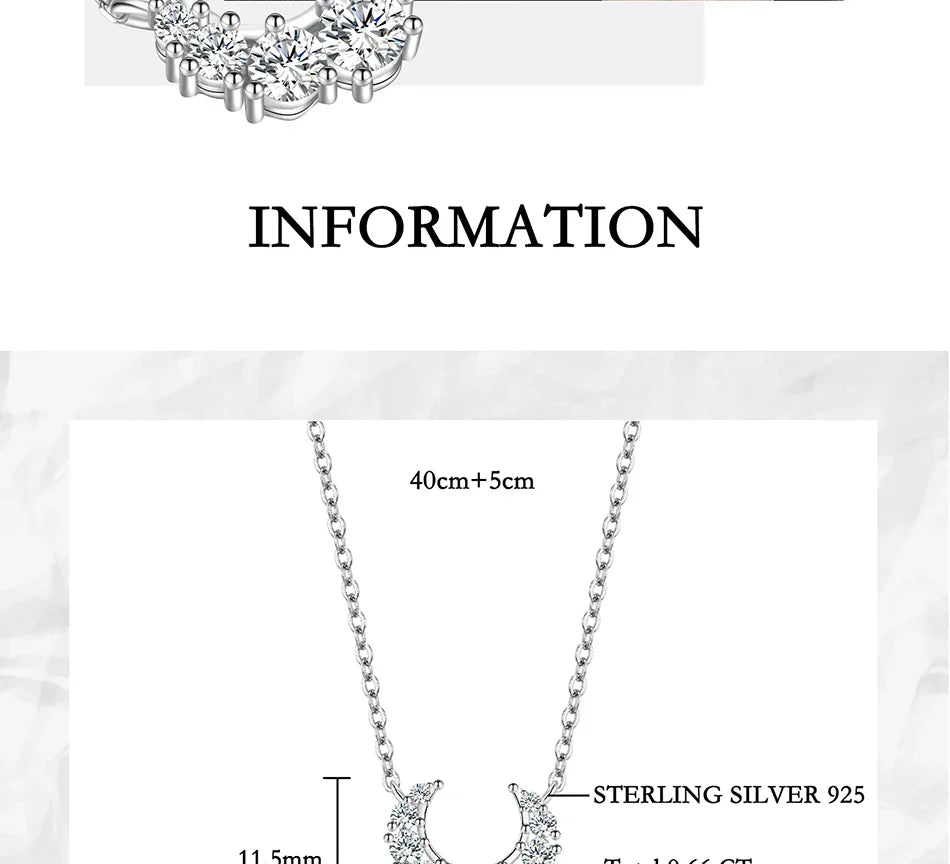 0.66CT Full Moissanite Necklace for Women S925 Pure Silver Moon Design Laboratory Diamond Pendant Fashion Luxury Jewelry