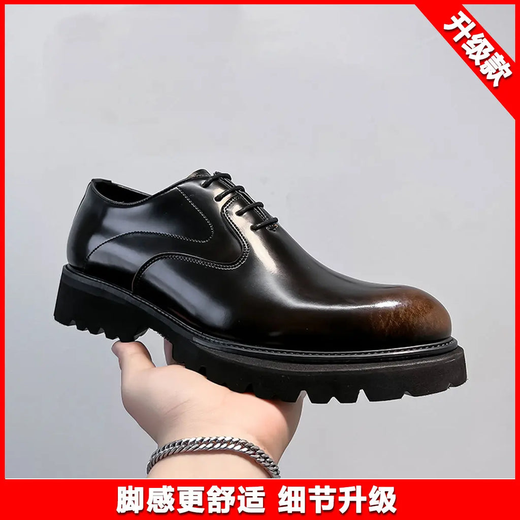 British Style Trendy Formal Business Young Commuter Shiny Oxford Groom Wedding Thick Sole Height Increasing Casual Leather Shoes