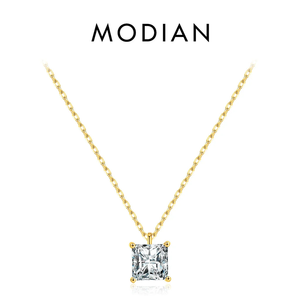 925 Sterling Silver Square Sparkling AAAAA CZ Pendant Necklace Platinum Plated Neck Chain for Wowen Weddng Fine Jewelry