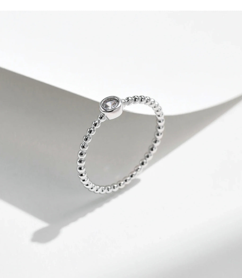 Bezel Setting Moissanite Ring 925 Sterling Silver Beads Trendy Stackable Finger Rings For Women Lab Diamond Jewelry