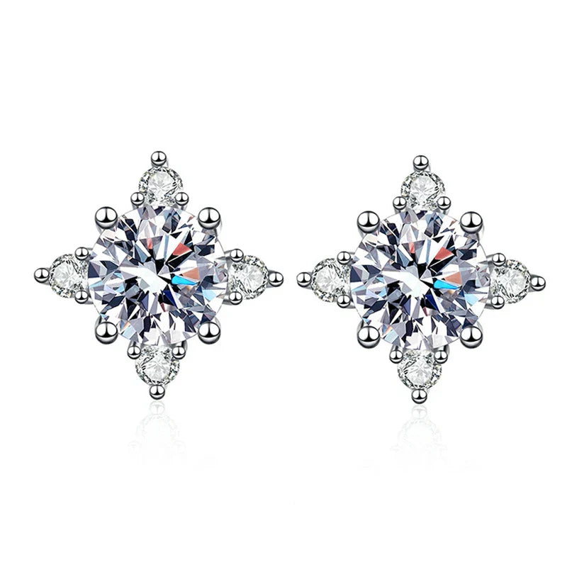 1ct 6.5mm D Color Moissanite Earrings 925 Sterling Silver  with White Gold Plated Stud Earring Wedding Jewelry for Women
