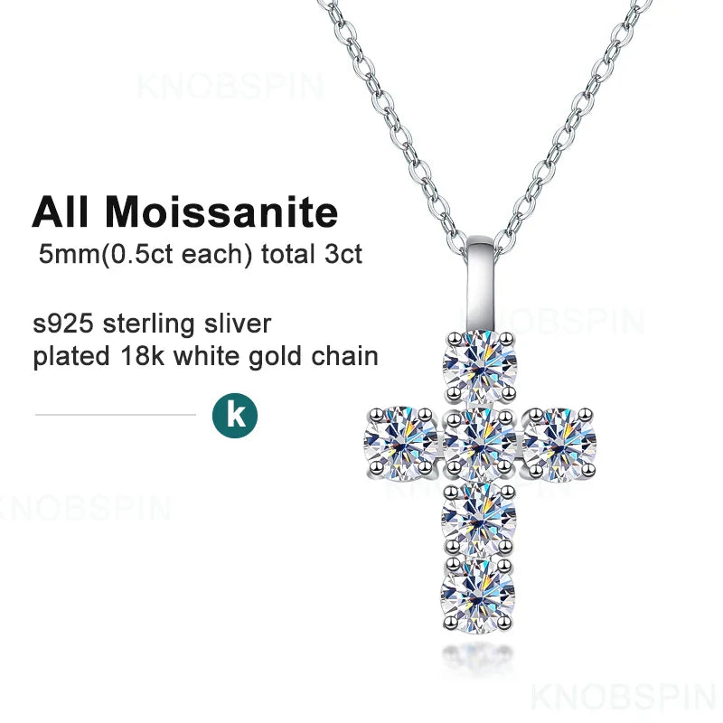 3ct D VVS1 Moissanite Cross Pendant Necklaces for Women Man Sparking Diamond with GRA 100% 925 Sterling Silver Necklace