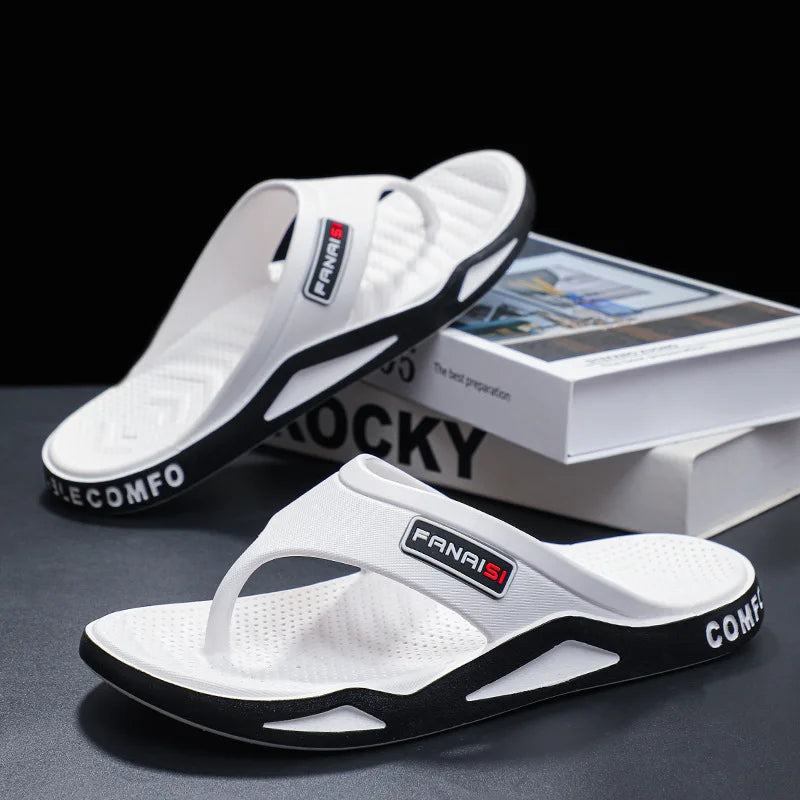 2025 New summer men's sports outdoor fashion trend flip-flops PVC soft bottom home leisure comfortable beach sandals slippers