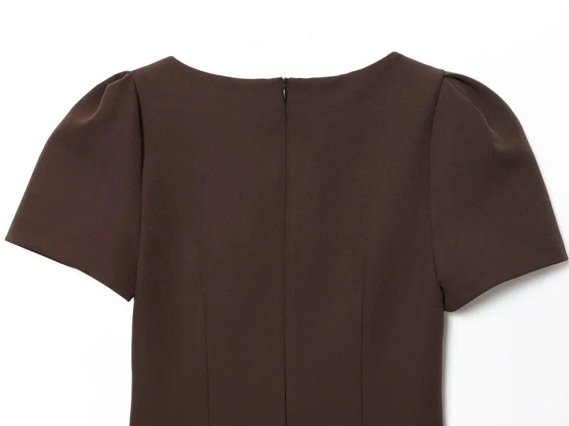 2025 women's new products are elegant and stylish Short dress with a boat neck and short sleeves with pleats  black dress