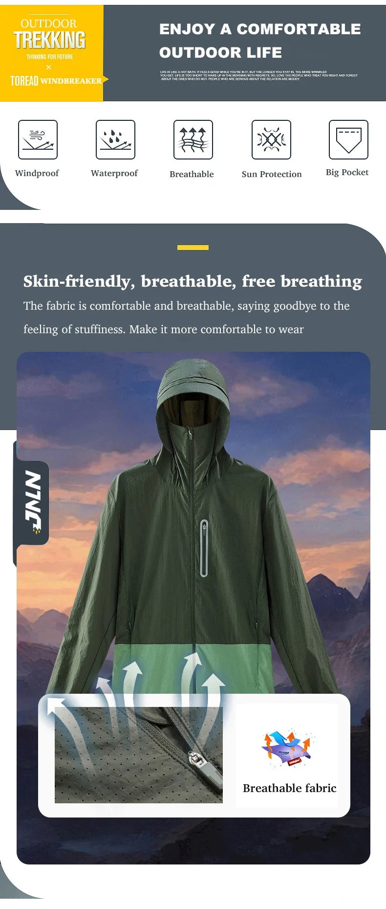 Unisex Waterproof Sun Protective Jacket UPF 50+ UV Blocking Quick-Dry Breathable Windbreaker for Hiking Camping Climbing