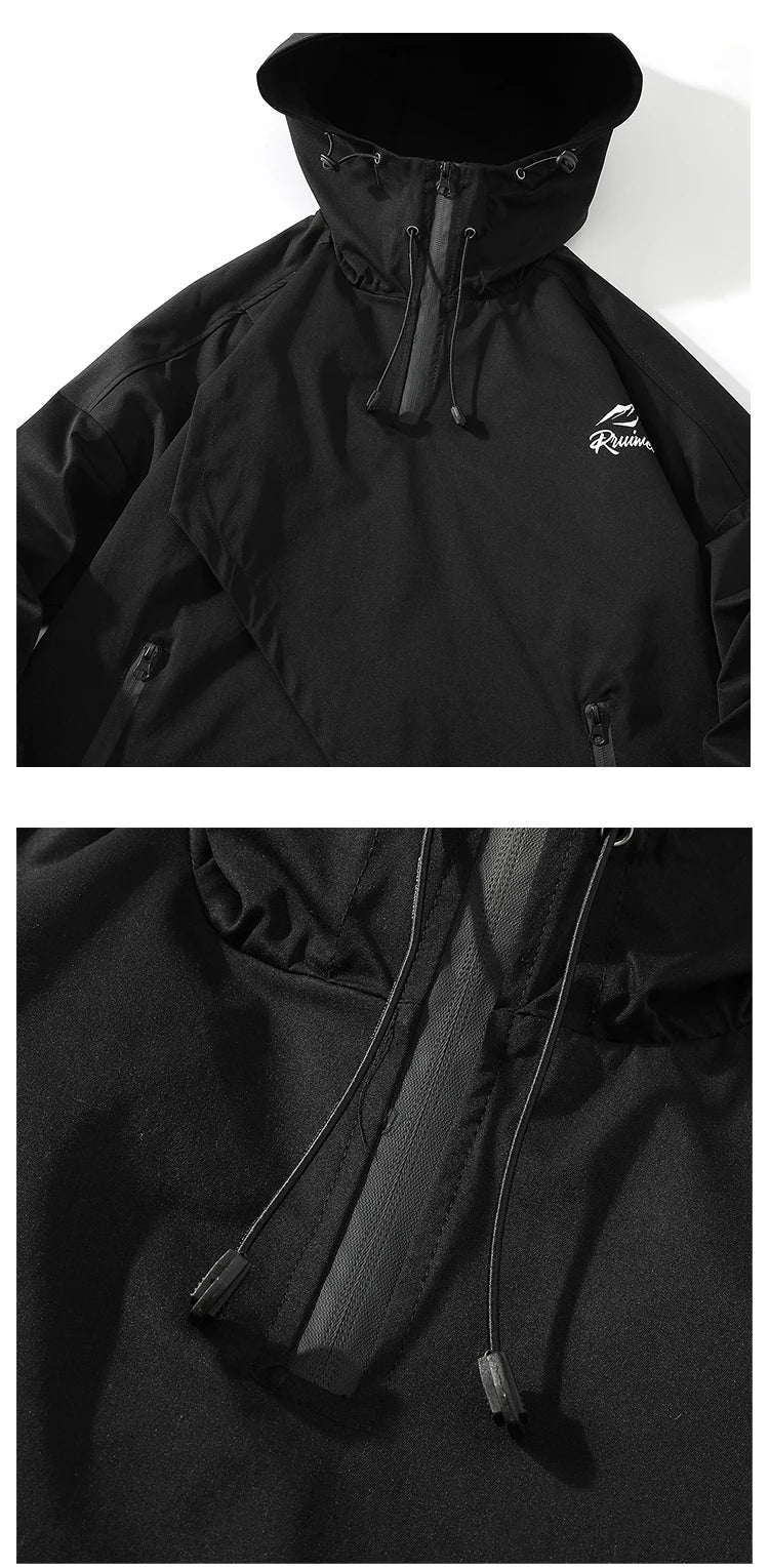 Men Jacket Korea Fashion 2023 Spring Hooded Jack Black Patchwork Zipper Coats Streetwear OverSize Men Clothing