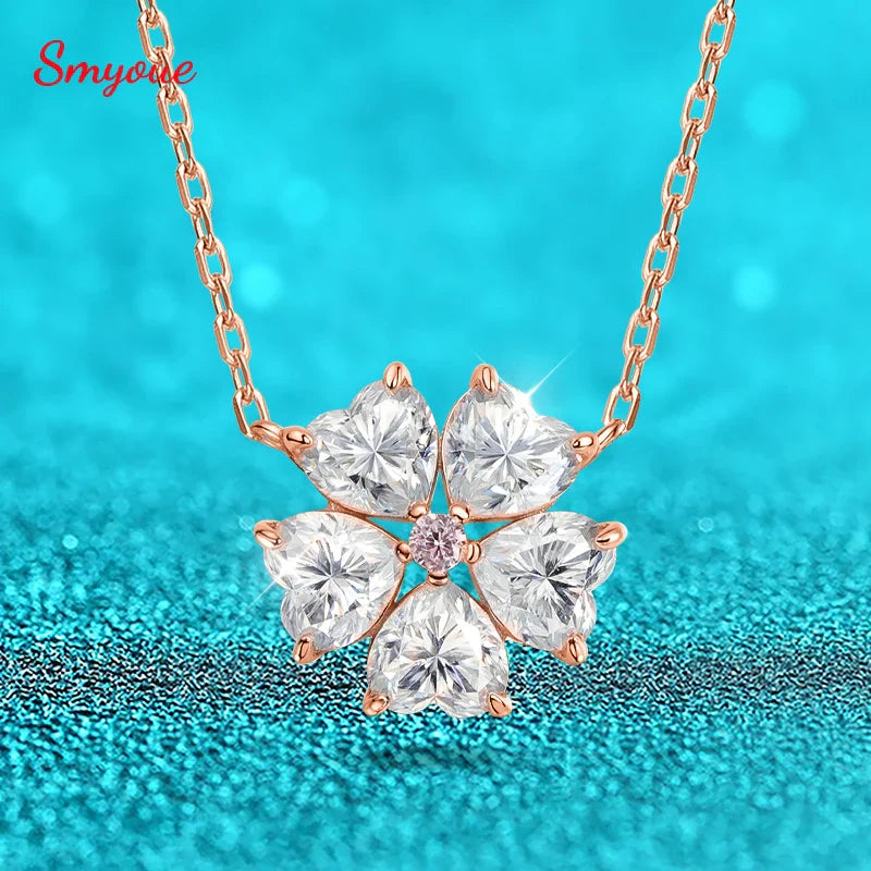 5*5mm Heart Cut Certified Moissanite Necklace Pendant 18k Plated Girls Wedding Jewelry 100% Real 925 Pure Silver Chain