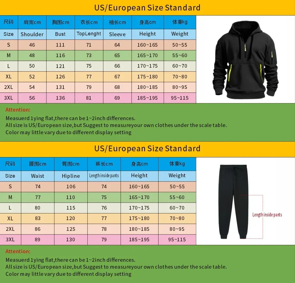 Men's autumn and winter new zipper long sleeved hooded sweatshirt, sports and casual pants, two-piece fitness jogging suit