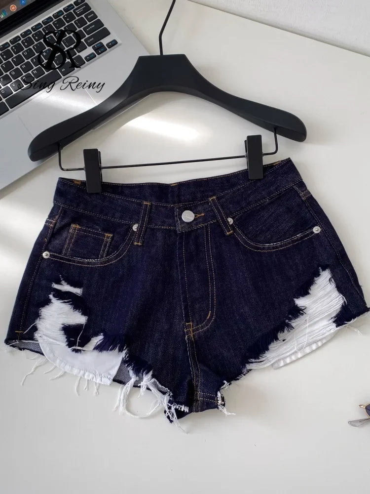 SINGREINY American Retro Camouflage Mini Shorts 2026 Ladies Hollow Out Slim Beach Pants Hot Girl Sexy Print Denim Shorts