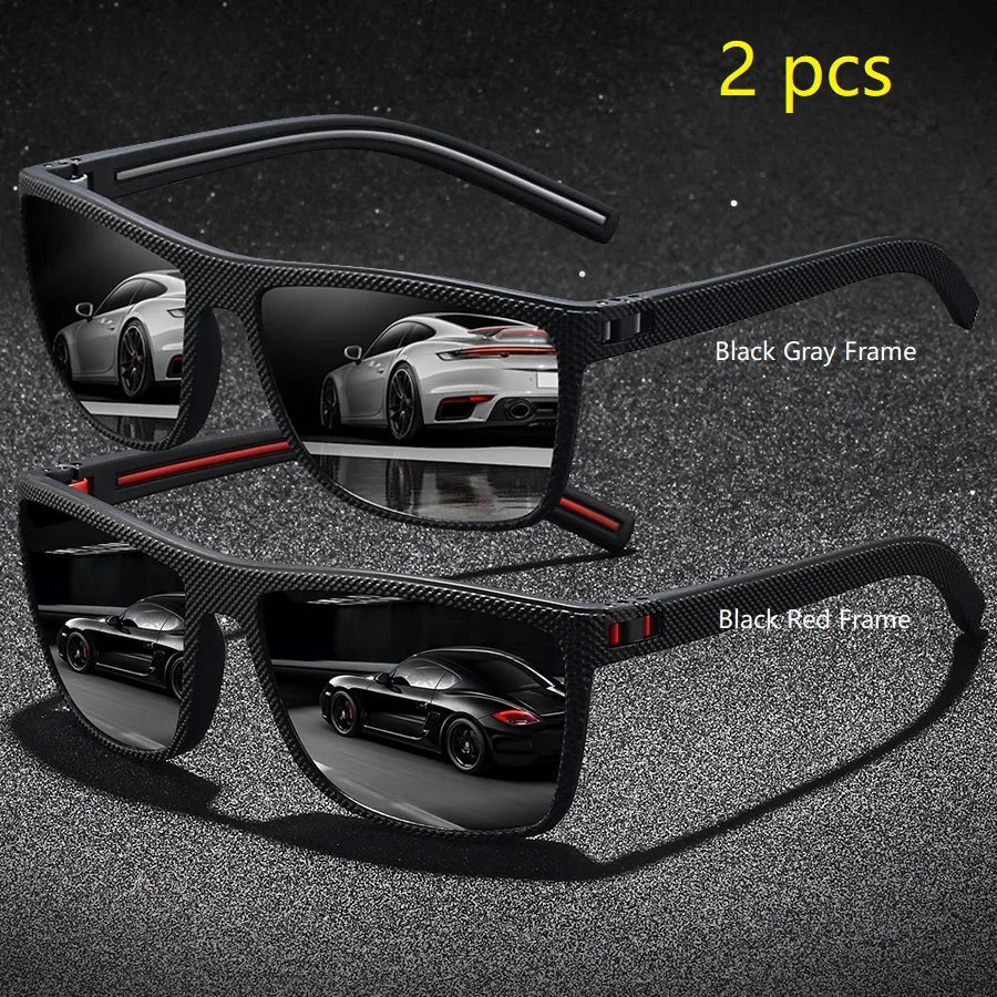2PCS Fashion Vintage Check Pattern Sunglasses For Men Women Fishing Driving Fashion Square Brand Design Sun Glasses UV400 Eyewea