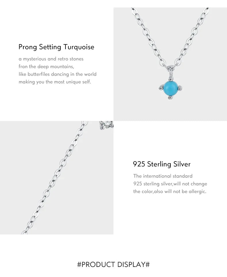 Real 925 Sterling Silver Fashion Stunning Turquoise Link Chain Charm Necklace For Women Daily Fine Jewelry