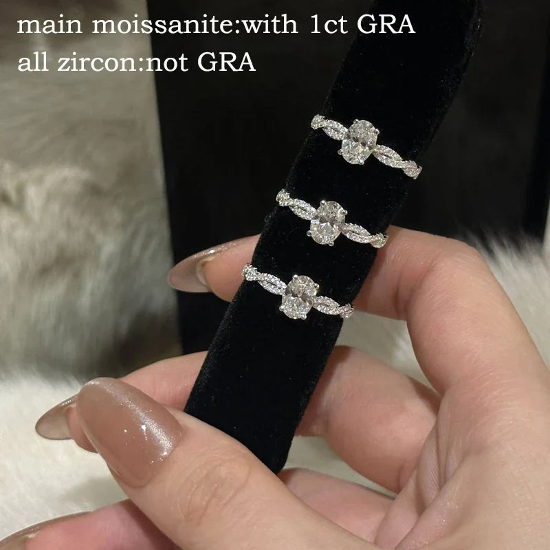 Oval Cut 5*7mm Certified Moissanite Rings for Women Plated 18k Classic Wedding Jewelry 925 Sterling Silver Lab Diamond