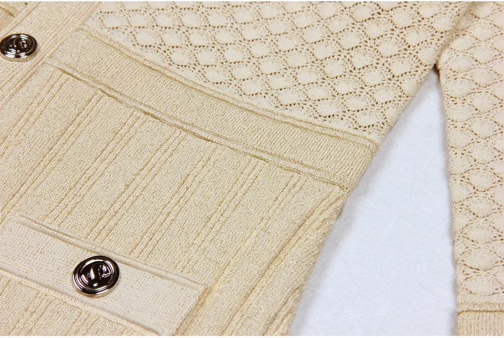 High Quality Fashionable Elastic Bright Silk Knitted Round Neck 7-inch Sleeve Single Row Button Lace Slim Fit Women's Dress