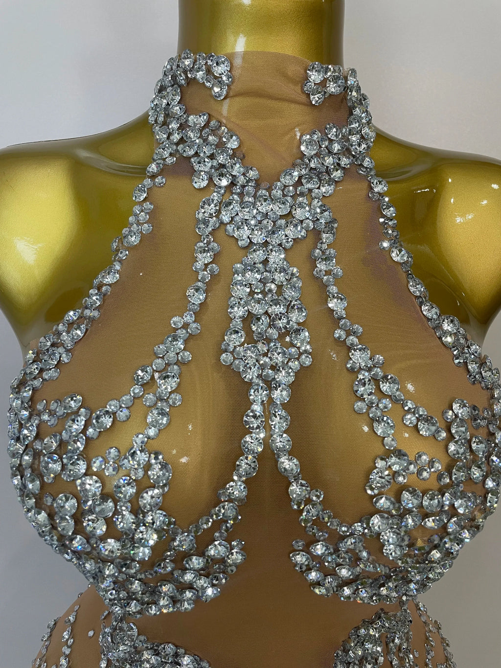 Sparkly Rhinestones Sexy Mesh See Through Dress Party Evening Prom Celebrate Birthday Dress Singer Dancer Show Stage Wear