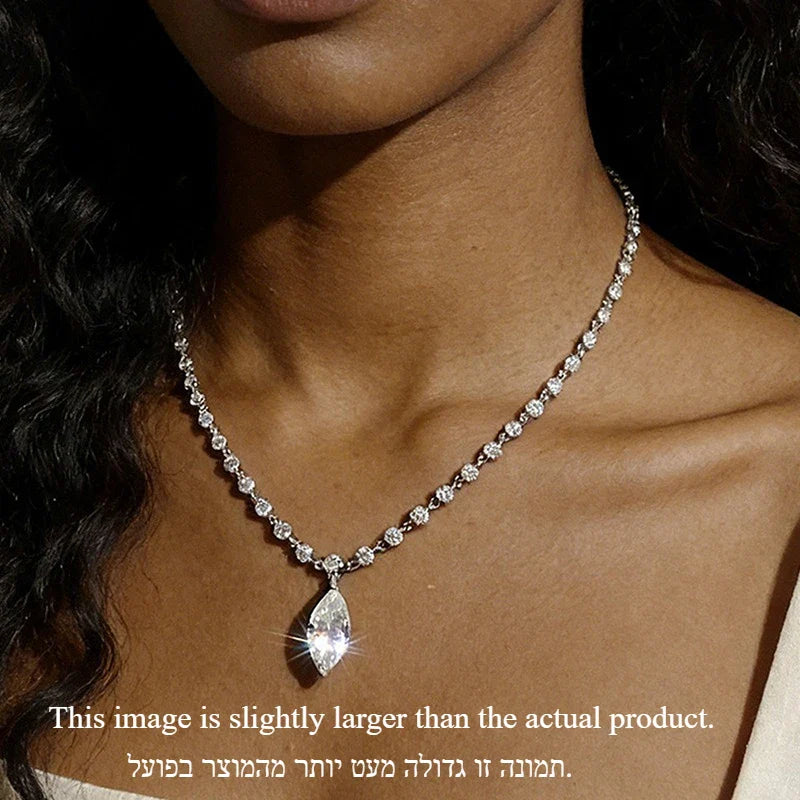 18k Plated Marquise Cut Moissanite Tennis Necklace for Women Choker Lab Diamond D Color Chain 925 Sterling Silver Jewelry