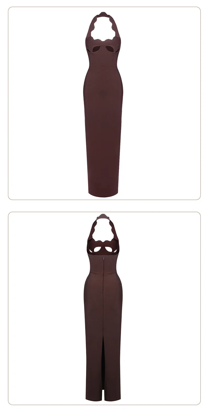 VC Black Halter Elegant Dress For Women 2025 New Summer Evening Party Celebrity Bodycon Long Dress Red Brown Prom Vestido