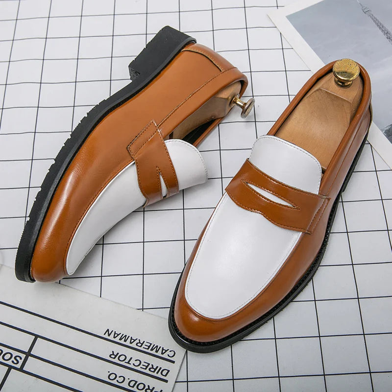 Italian Luxury Brand Loafers Men's Black and White Color Leather Shoes Slip-on Fashion Soft-soled Casual Shoes Wedding Moccasin