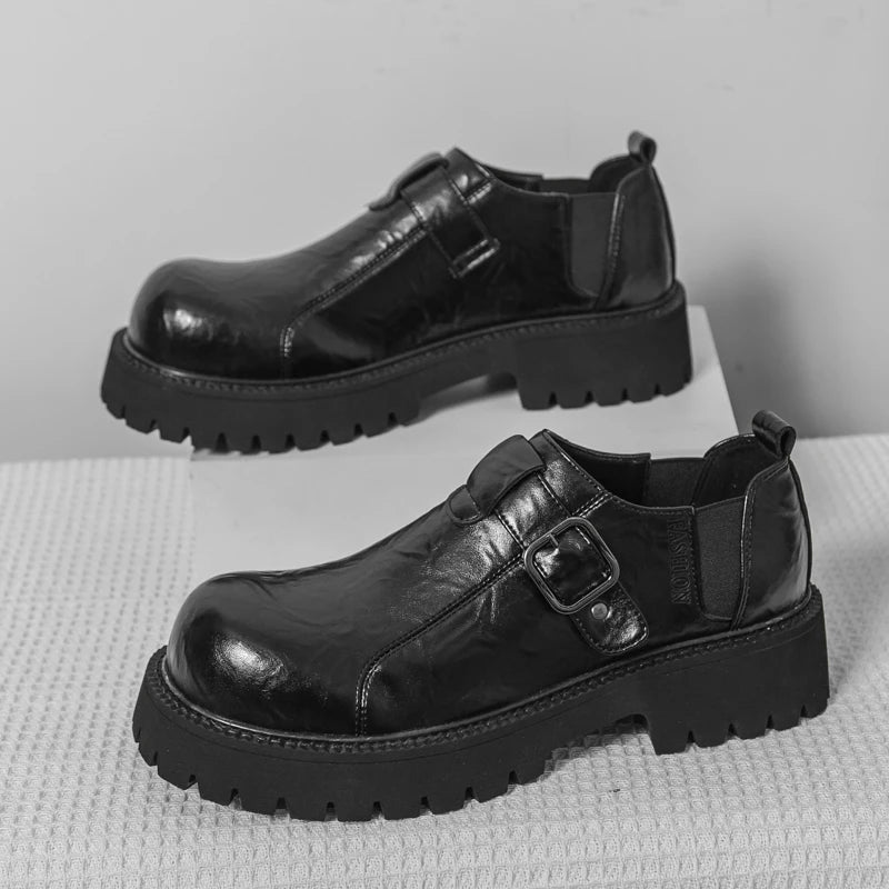 Thick Bottom Leather Mens Dress Shoes Lace-Up Formal Male Casual Shoes Street Style Business Shoes Non-slip Man Oxfords Footwear