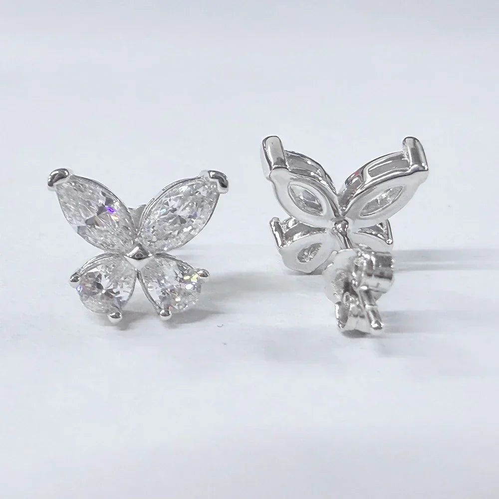 Butterfly Moissanite Stud Earrings for Women  925 Sterling Silver 0.3CT Pear/Marquise Cut Diamond Ear StudsCertified Certificate