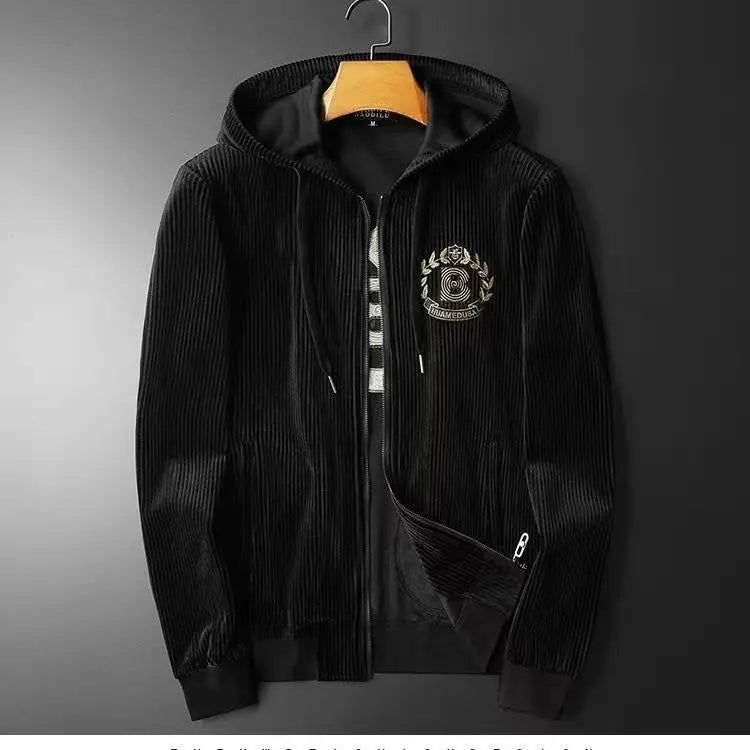 Autumn Men's Sportswear Solid Color Solid Color Zipper Hooded Pocket Jacket Drawstring Trousers Sports Clothing Set