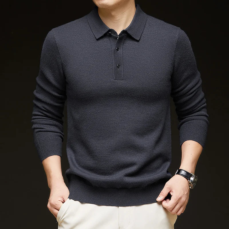 Fashion Autumn And Winter New Cashmere Sweater Men's High Quality Pullover Casual Loose POLO Knitted Bottom Shirt Jacket Shirt