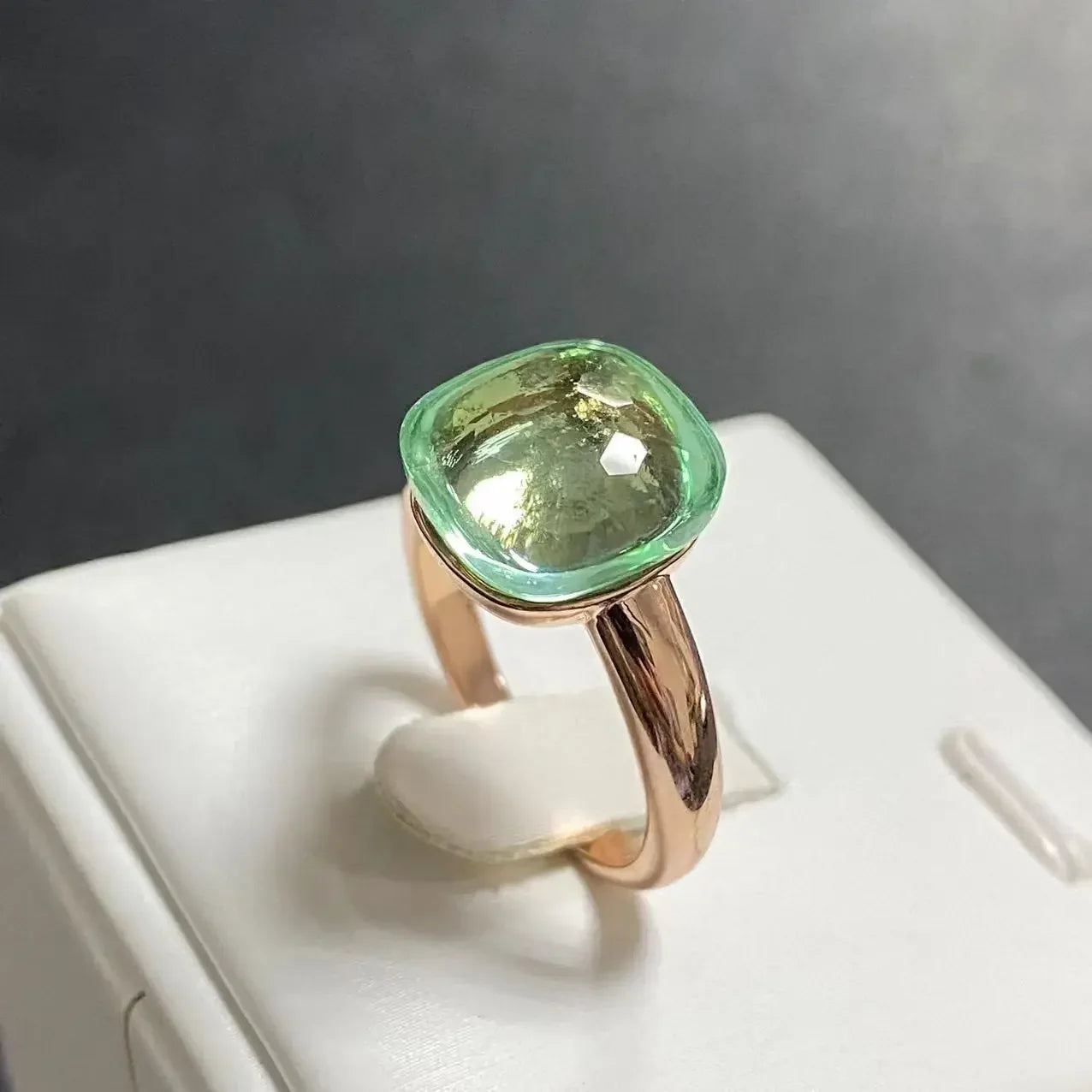 Trendy 12.6mm Flat Rose Gold Ring 35 Candy Colors Green Amethyst Turquoise Crystal Jewelry Gift for Women