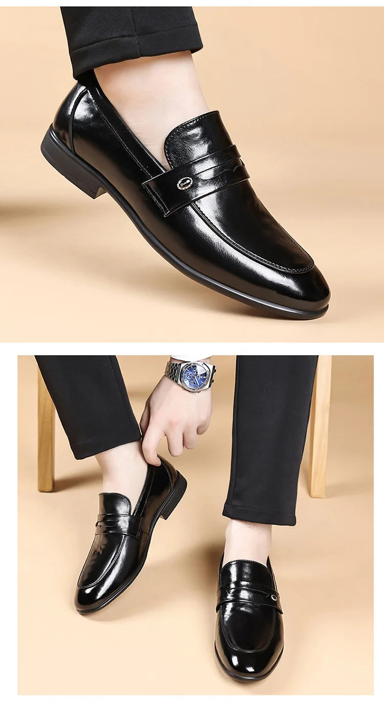 2026 Spring New Men's Glossy Leather Loafers Slip-On Business Casual Dress Shoes Male Non-slip Formal Office Shoes for Man