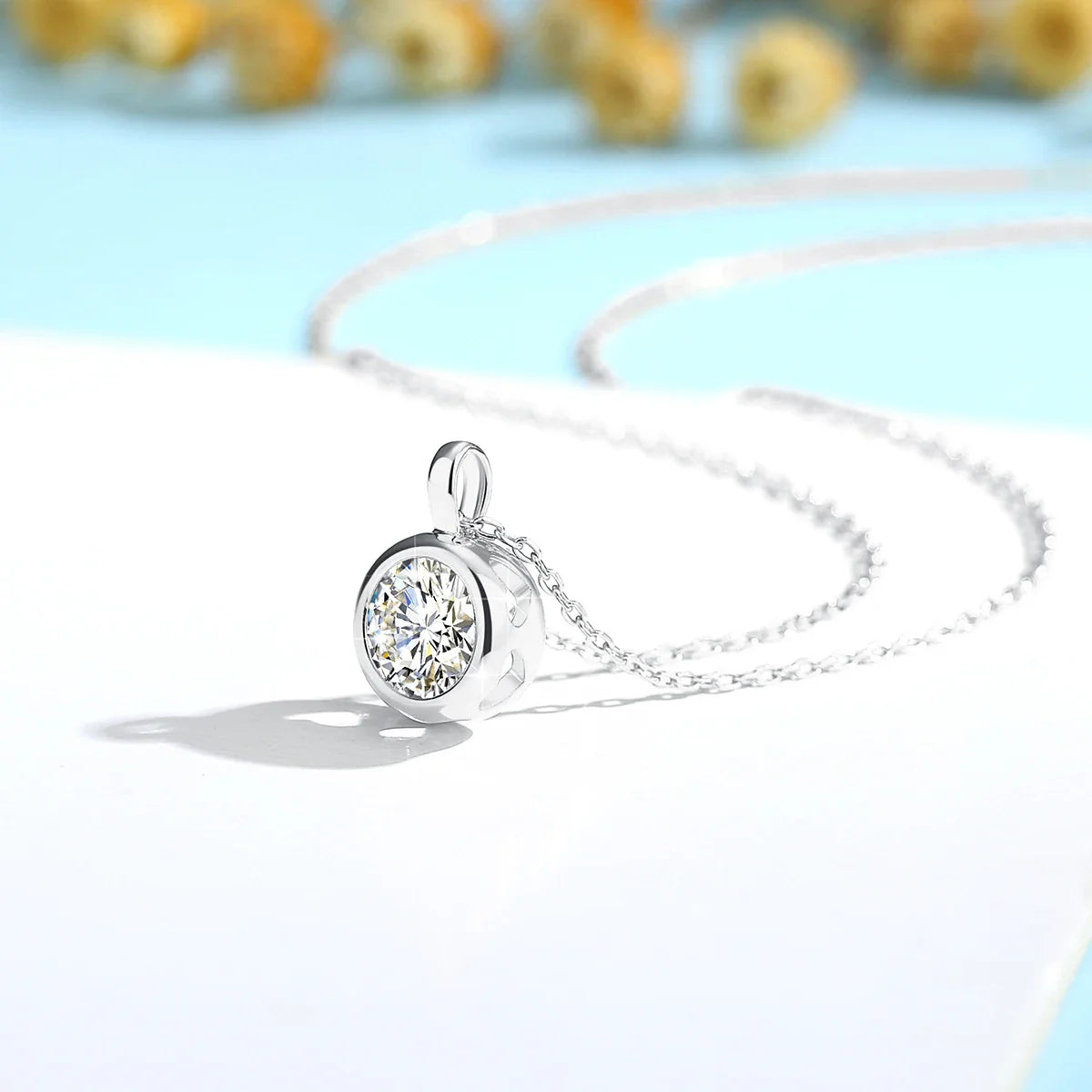 18K Gold 1 Carat Moissanite Pendant Real AU750 Minimalist Style Woman Solitaire Choker Engagement Wedding Gift Fine Jewelry