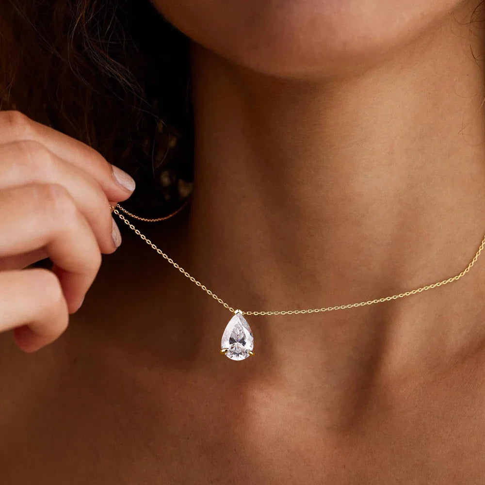1-4Carat Pear Cut Moissanite Solitaire Pendant Necklace for Women S925 Silver 18K Gold Plated Waterdrop Neck Chain Jewelry Gift