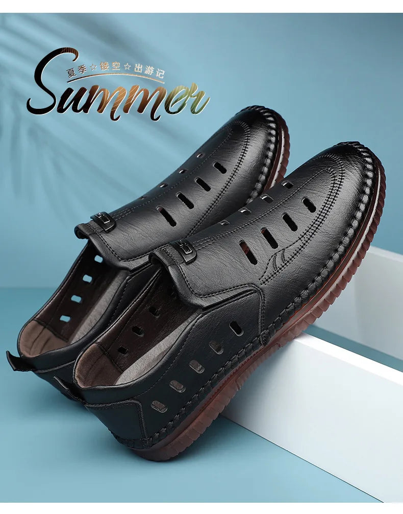 Solid Color Business Casual Shoes for Men Breathable Hallow Leather Sandals Male New Designer Fashion Summer Shoes Man