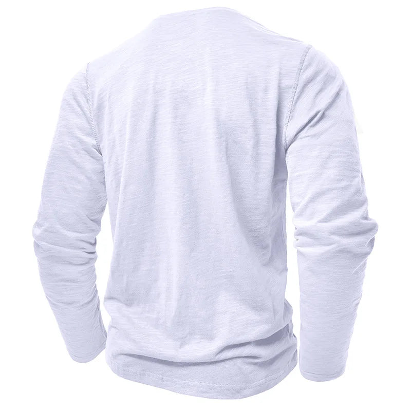 New Autumn Long Sleeve T-Shirt Mens Casual Solid Color Top Henley Neck Slim Versatile Work T-shirt Breathable Outdoor Thin Tee