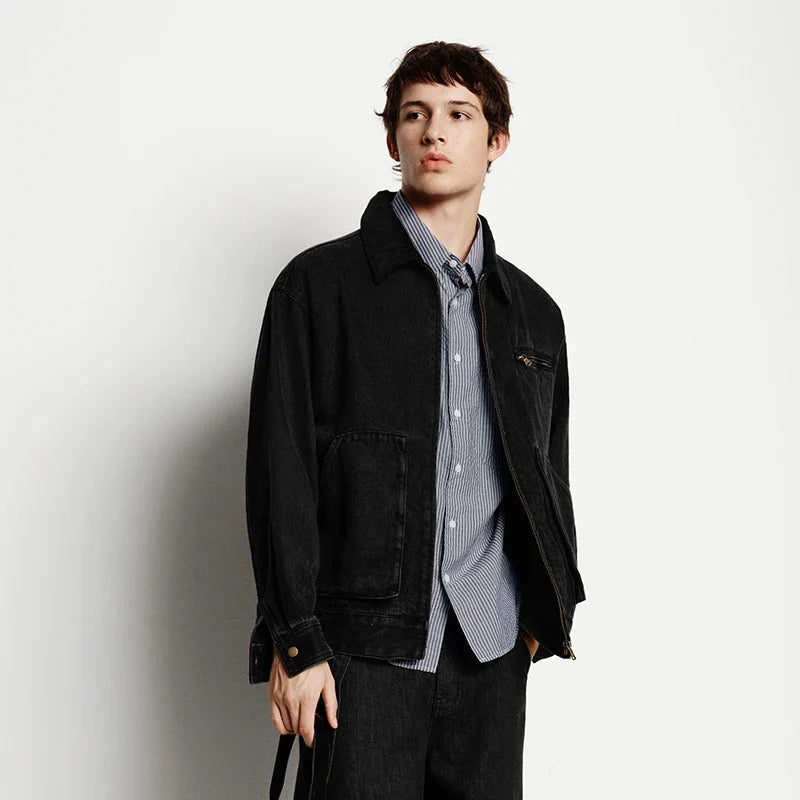 Denim Jacket Men Vintage Detroit Style Workwear Pure Cotton Casual Outdoor Coat 2025 Autumn Winter Fashion