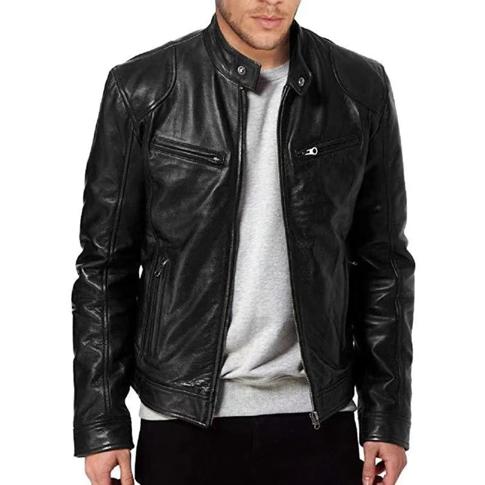 Motorcycle Equipment Men's Pu Leather Motorcycle Jacket Stand-up Collar Casual Leather Jacket Black Moto Racing Riding Jacket