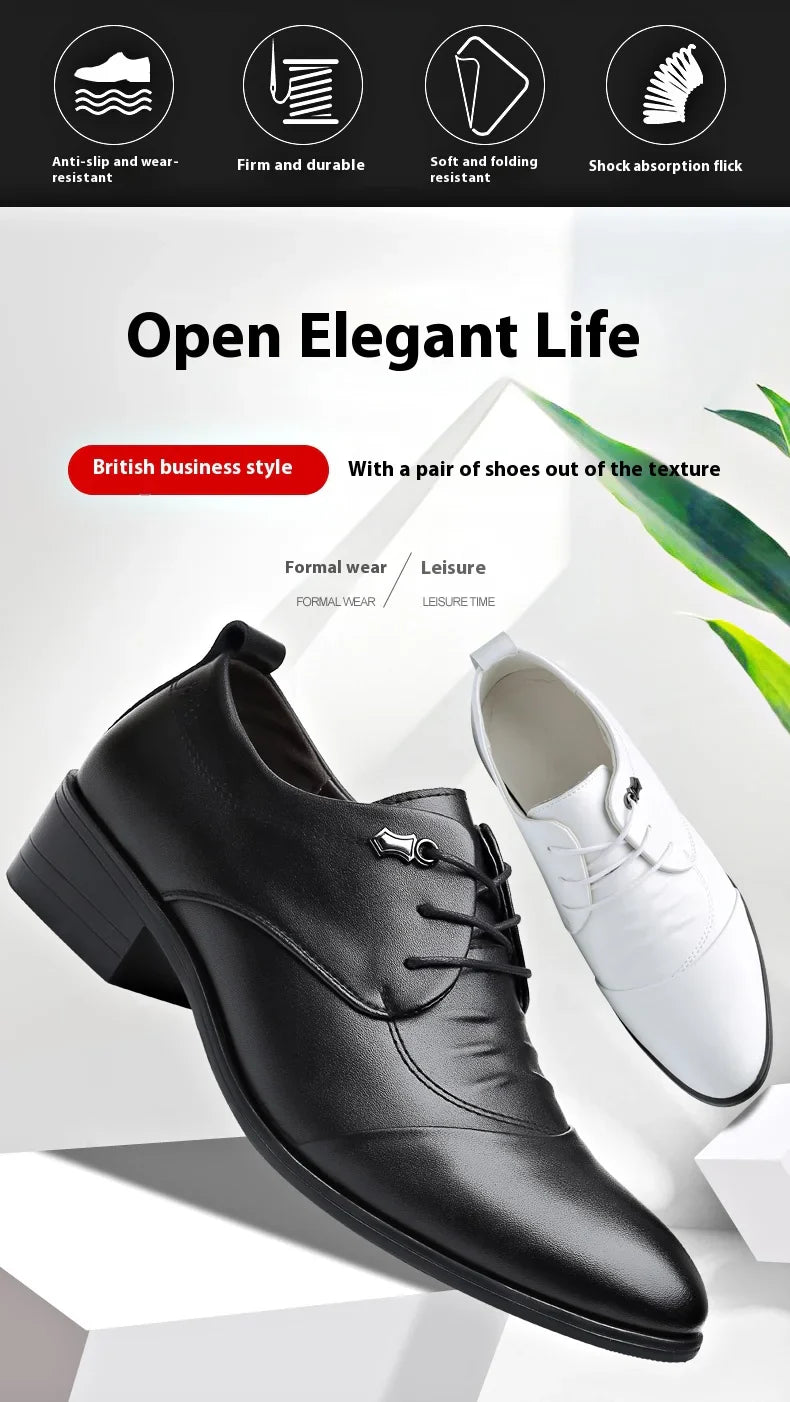 Business Men Oxford Leather Shoes Elevator Man Height Increase Insole 6CM White Black Thick Soled Formal Casual Shoes