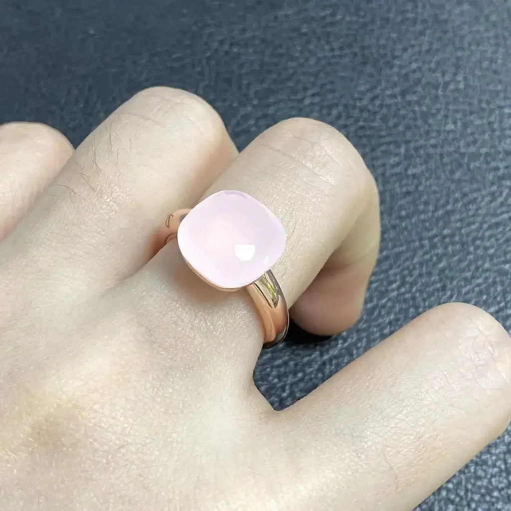 Trendy 12.6mm Flat Rose Gold Ring 35 Candy Colors Green Amethyst Turquoise Crystal Jewelry Gift for Women