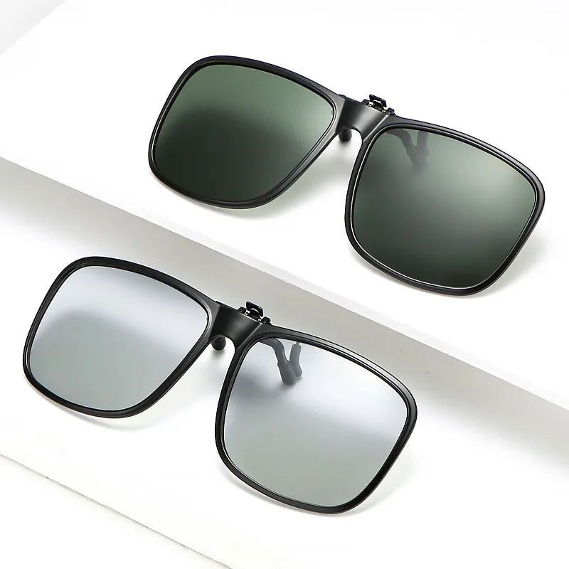KLASSNUM Clip Polarized Sunglasses Square Men Clip On Glasses Flip-up Frames Sunglasses Covers Blue Night Vision Color Lens 2025