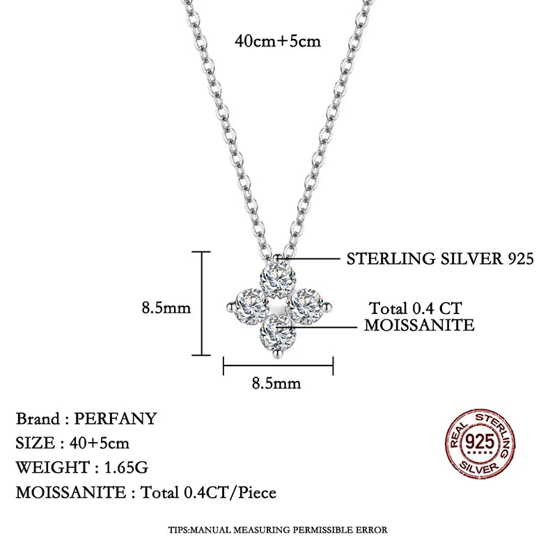 All Moissanite Necklace for Women S925 Pure Silver Classic Clover Laboratory Diamond Pendant Fashion Jewelry
